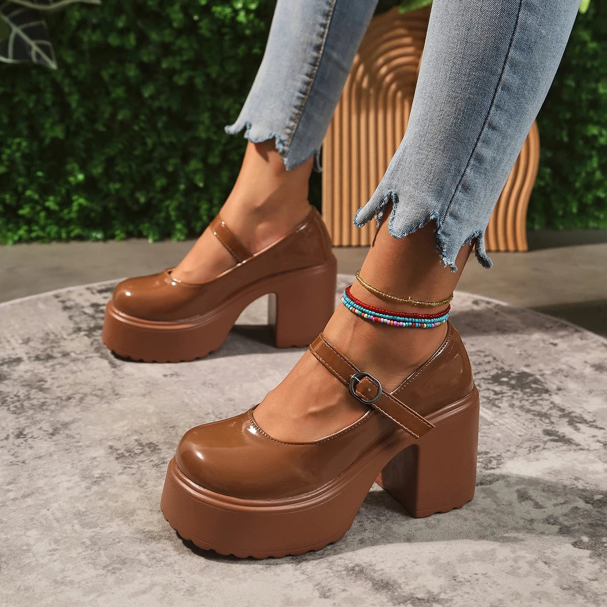 Zapatos Mary Jane con plataforma y taco cuadrado de 10 cm