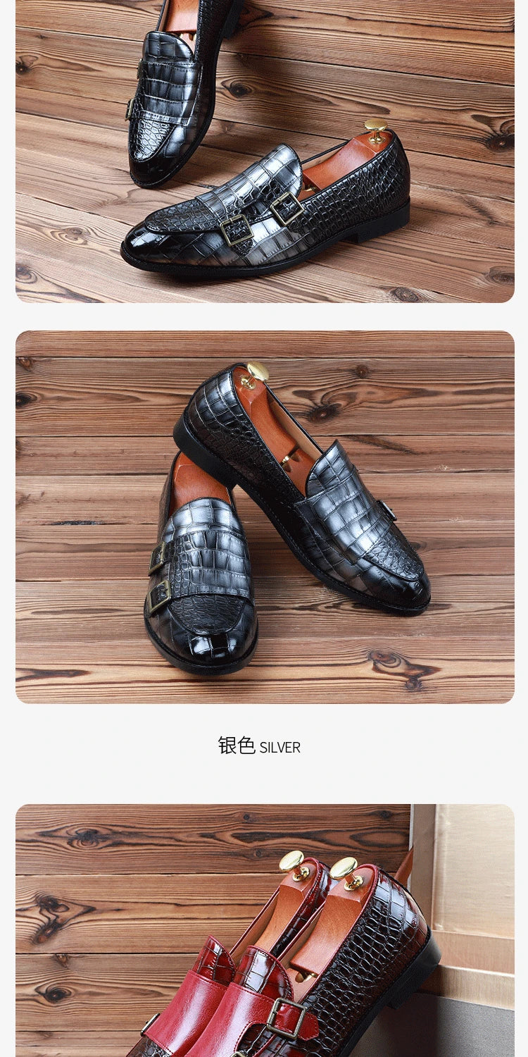 Zapatos de vestir de hombre con doble hebilla y punta fina
