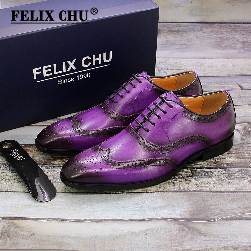 Zapatos Oxford de hombre en cuero con detalles wingtip
