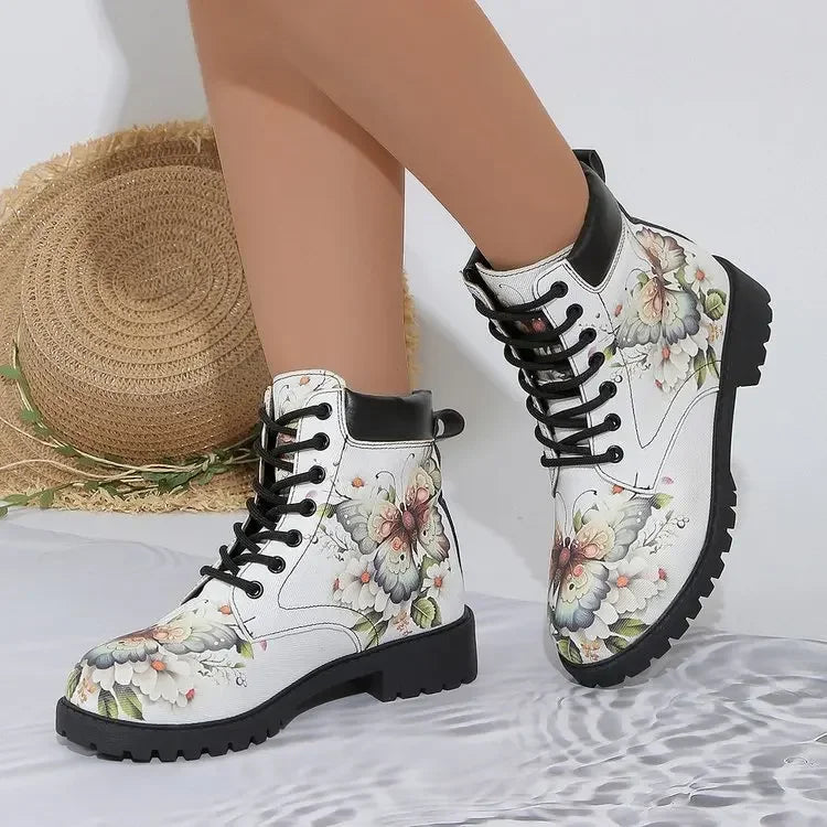 Borcegos de PU con punta redonda y taco bajo