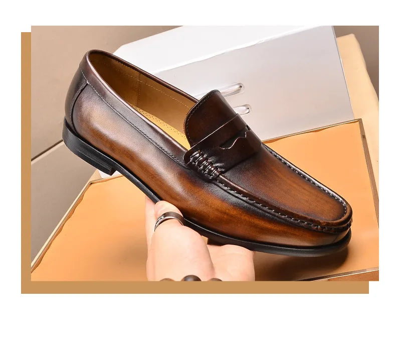 Mocasines penny de cuero con forro de gamuza