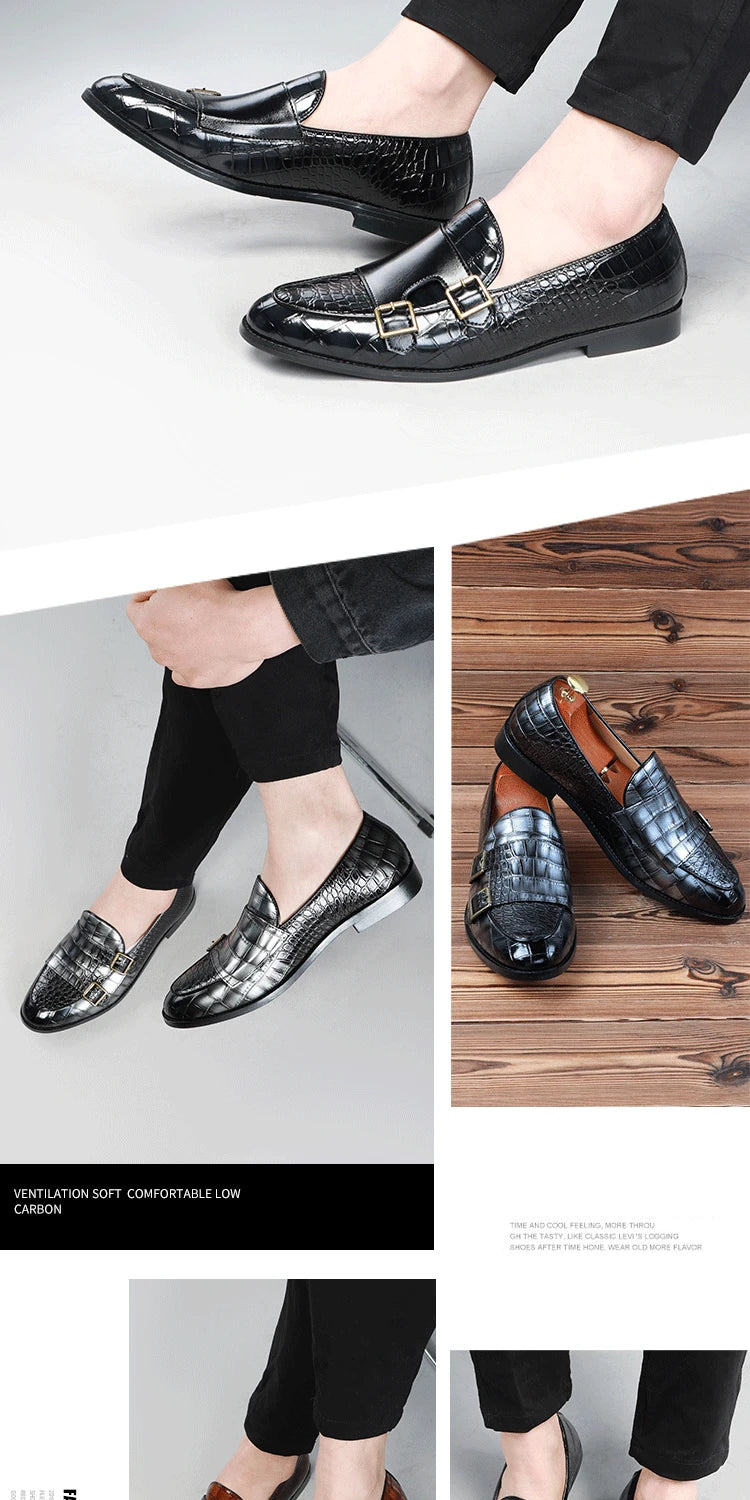 Zapatos de vestir de hombre con doble hebilla y punta fina