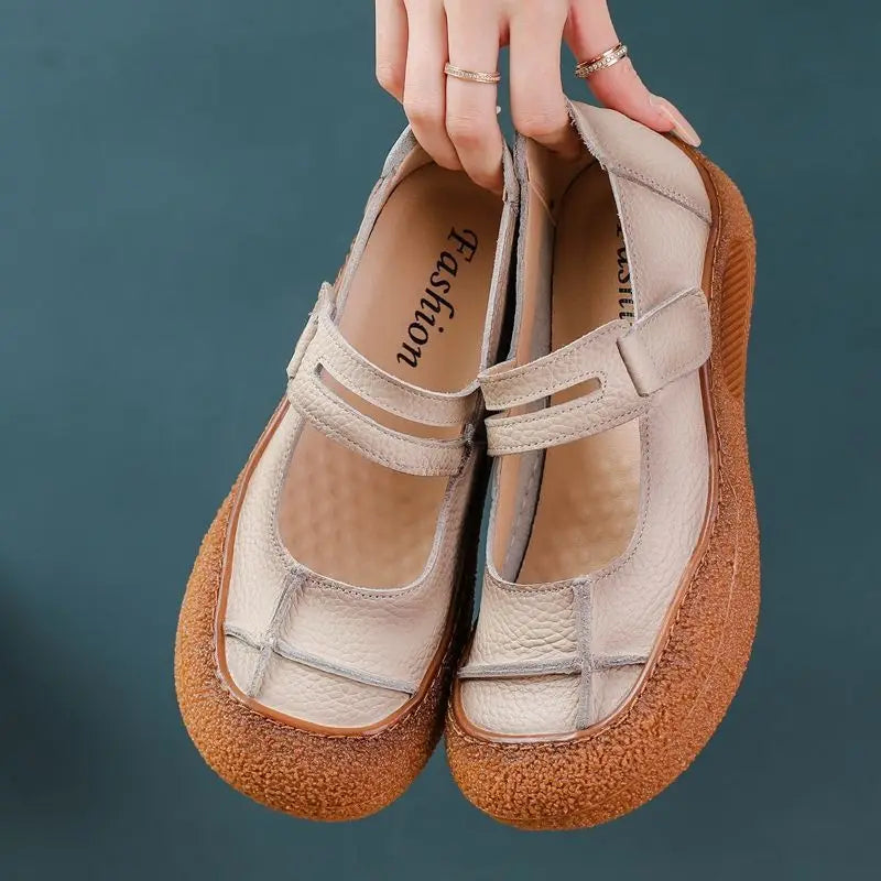 Zapatos acordonados de mujer en cuero de estilo retro