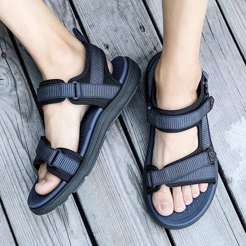 Sandalias de cuero sintético con abrojo y base de EVA