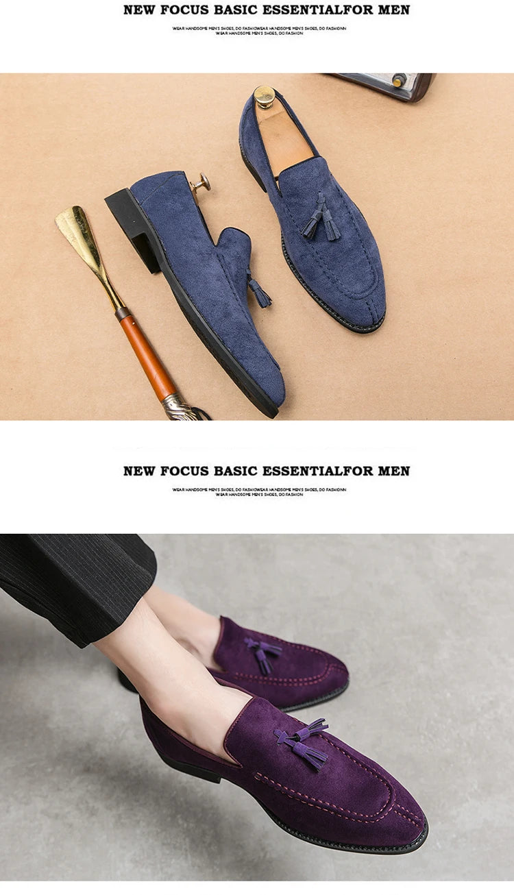 Mocasines de gamuza vacuna con borlas