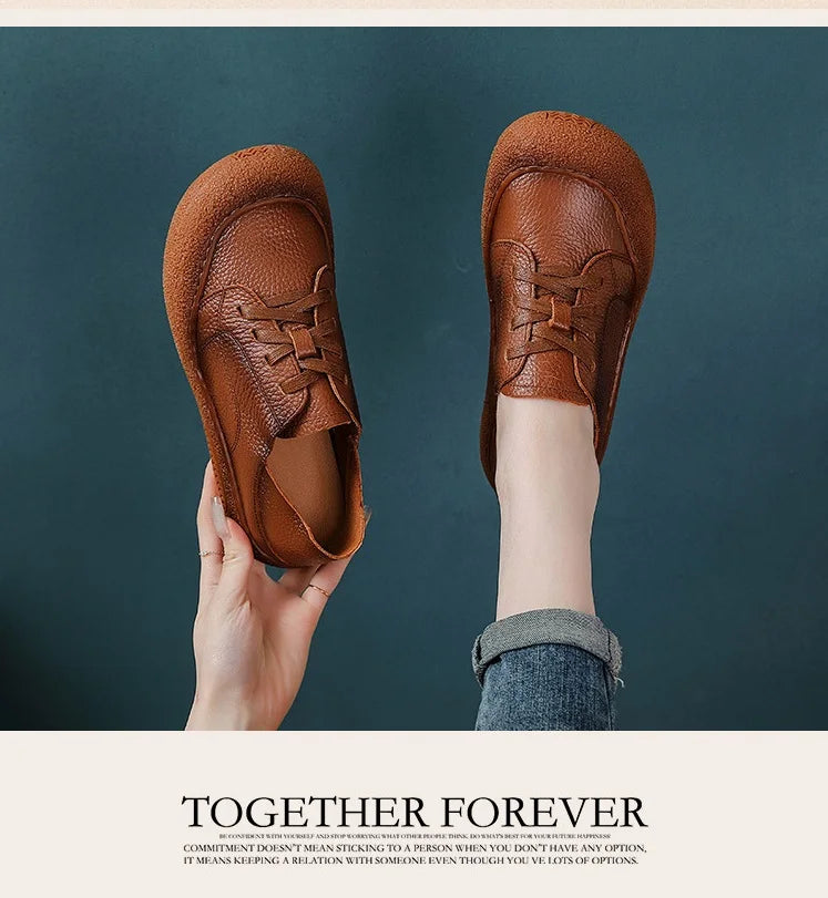 Zapatos acordonados de mujer en cuero de estilo retro
